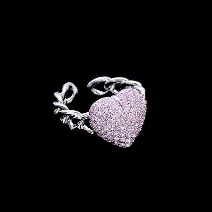 Brincos de anéis de zircão com incrustações de cobre em formato de coração fofo princesa