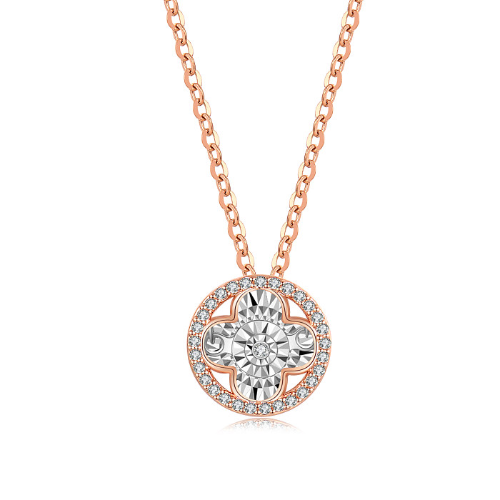 Elegant Simple Style Shiny Round Square Copper Plating Inlay Zircon Rose Gold Plated Pendant Necklace