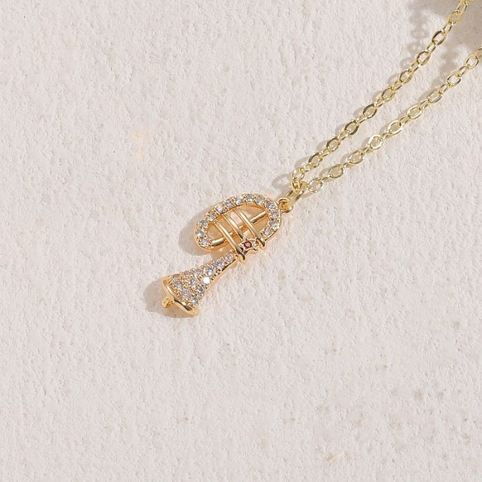 Elegant Basic Lady Geometric Flower Copper 14K Gold Plated Zircon Pendant Necklace In Bulk