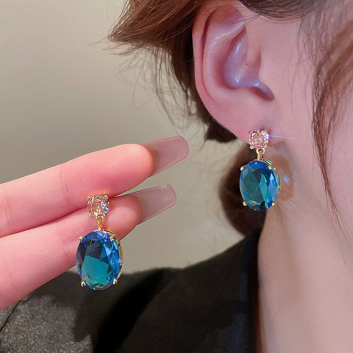 1 Pair Simple Style Water Droplets Copper Inlay Zircon Drop Earrings