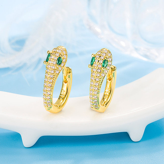 Vintage Emerald Full Zircon Snake Shaped Copper Earrings Wholesale