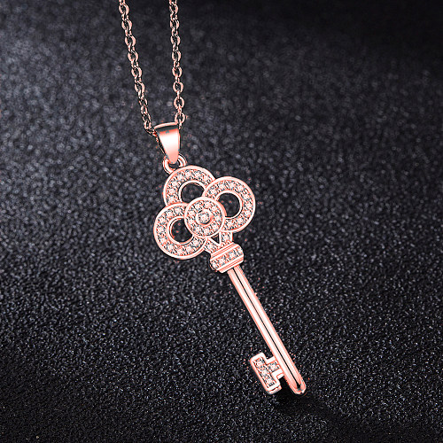 Hip-Hop Sexy Key Copper Plating Inlay Zircon Rose Gold Plated Pendant Necklace