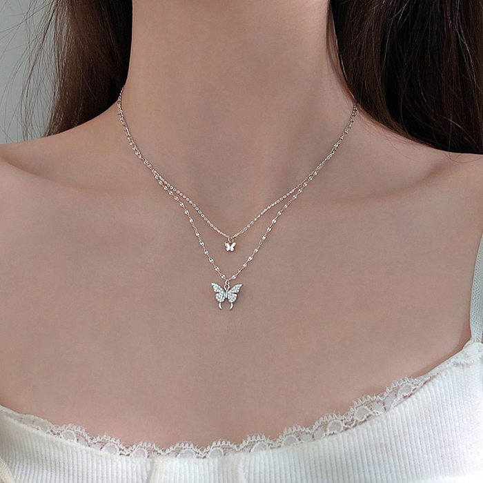 South Korea Double Layered Butterfly Necklace Clavicle Chain