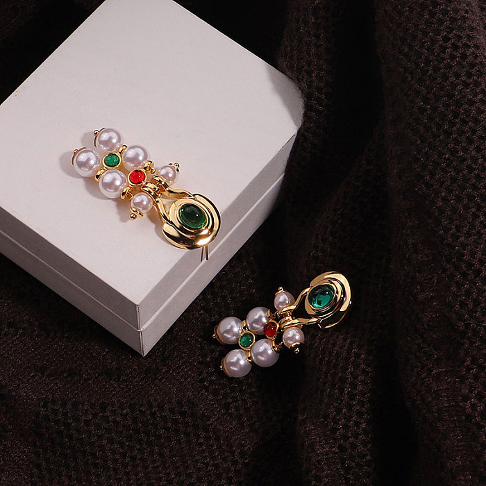 1 paire de boucles d'oreilles pendantes, Style Vintage, Style romain Simple, incrustation géométrique, cuivre, résine, verre, plaqué or 18 carats
