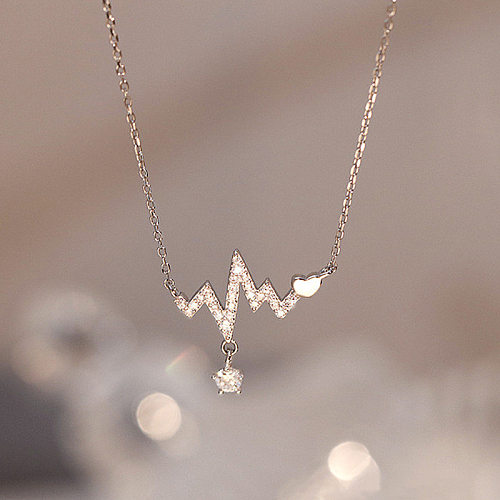 Fashion Electrocardiogram Copper Plating Inlay Zircon Pendant Necklace 1 Piece
