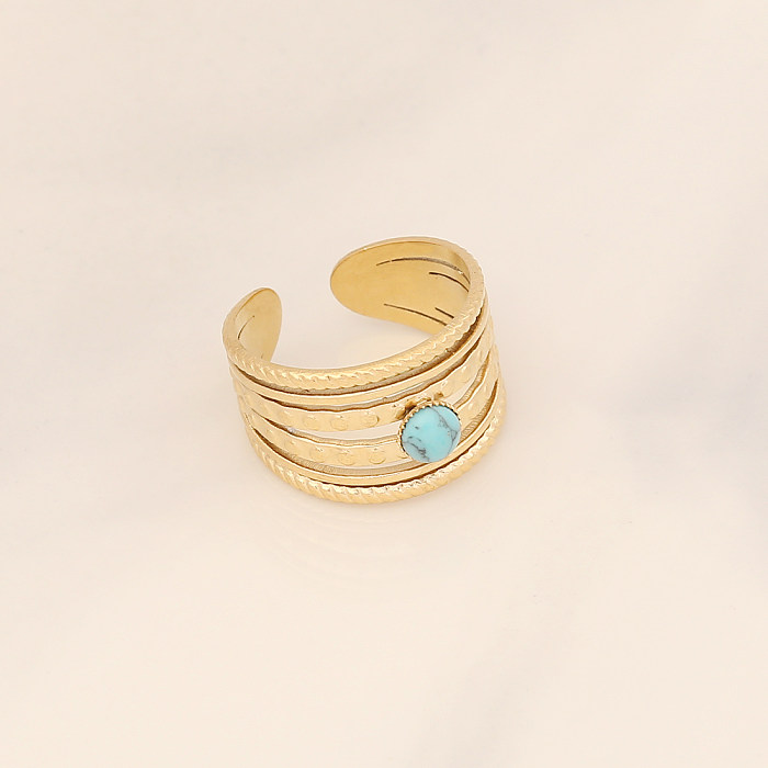 Fashion Waves Stainless Steel Open Ring Inlay Stainless Steel Rings 1 Piece