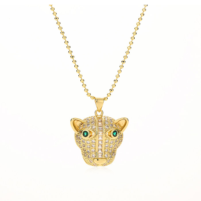 Australian Ancient European And American Fashion Copper Plating 18K Gold Zircon Leopard Head Pendant Necklace Female Special Interest Light Luxury Personalized Clavicle Chain
