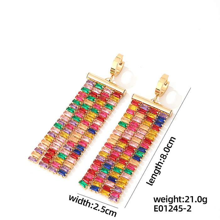 1 Pair Glam Luxurious Rectangle Plating Inlay Stainless Steel Copper Zircon Gold Plated Drop Earrings