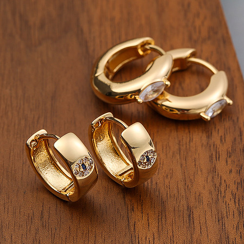 1 Pair Simple Style Devil'S Eye Copper Plating Inlay Zircon 18K Gold Plated Hoop Earrings