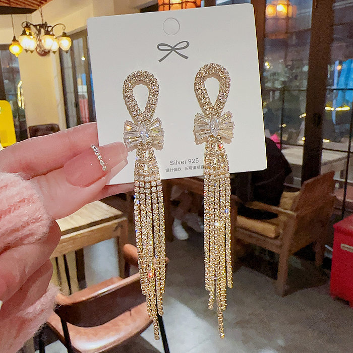 1 Pair INS Style Exaggerated Tassel Knot Copper Plating Inlay Zircon Drop Earrings