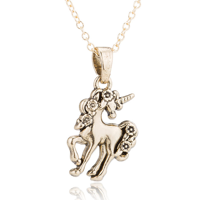 Women'S Fashion Korean Style Unicorn Horse Copper Pendant Necklace Plating Stainless Steel Necklaces