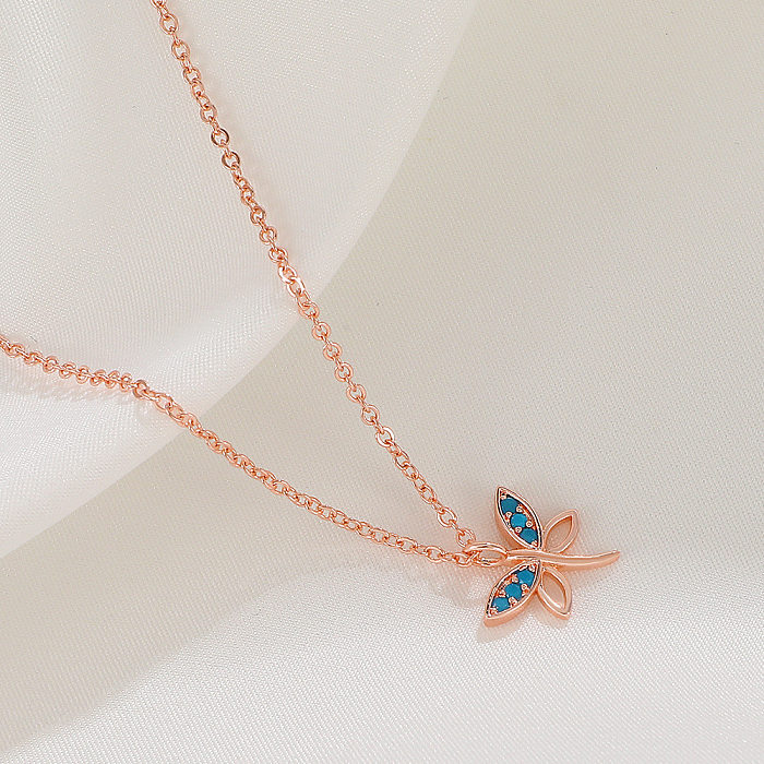Fashion Dragonfly Copper Pendant Necklace Inlay Zircon Copper Necklaces