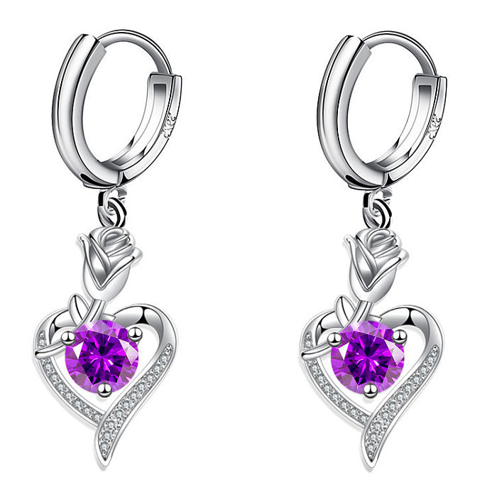 1 Pair Casual Simple Style Heart Shape Flower Copper Inlay Zircon Drop Earrings