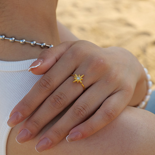 IG Style Casual Star Stainless Steel Plating Inlay Zircon 18K Gold Plated Open Rings
