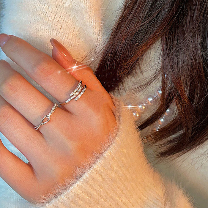 Modern Style Simple Style Solid Color Copper Inlay Zircon Open Ring
