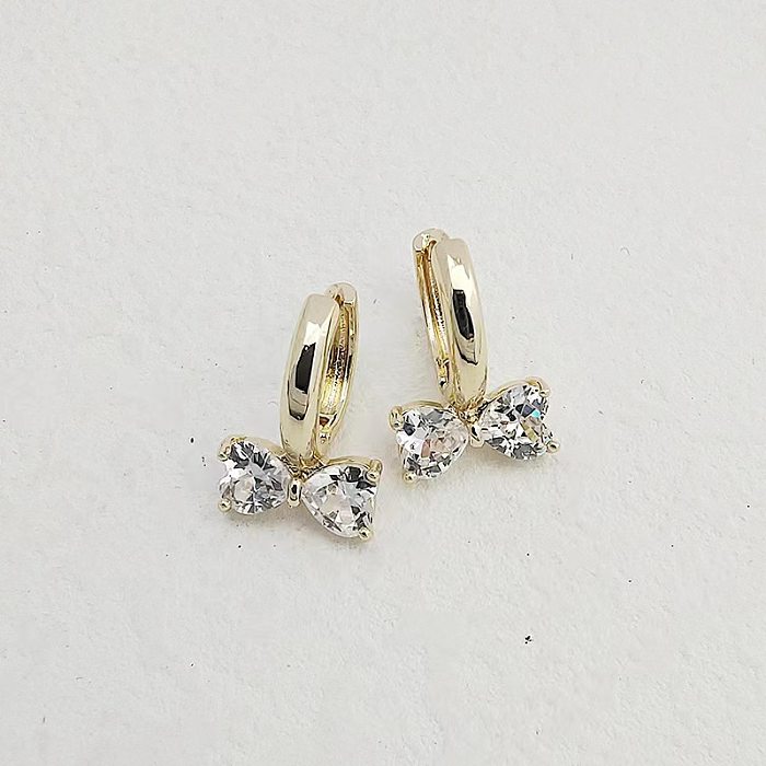 1 Pair Simple Style Bow Knot Plating Inlay Copper Zircon Earrings