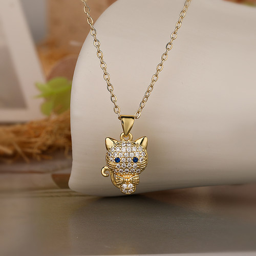 Aogu Cross-Border New Copper Plating 18K Gold Zircon Lucky Cat Pendant Necklace Female European And American Ins Cute Style Personality Necklace