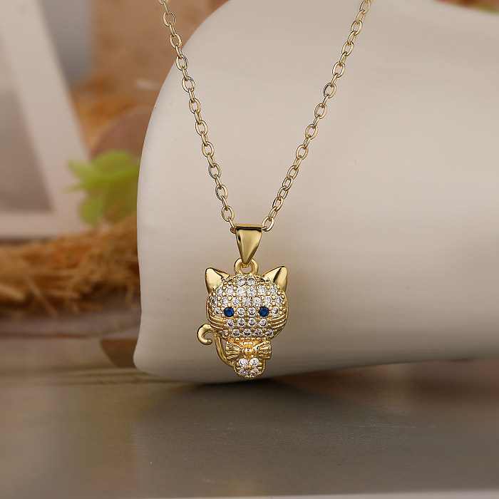 Aogu transfrontalier nouveau placage de cuivre 18K or Zircon chat chanceux pendentif collier femme européenne et américaine Ins mignon Style personnalité collier