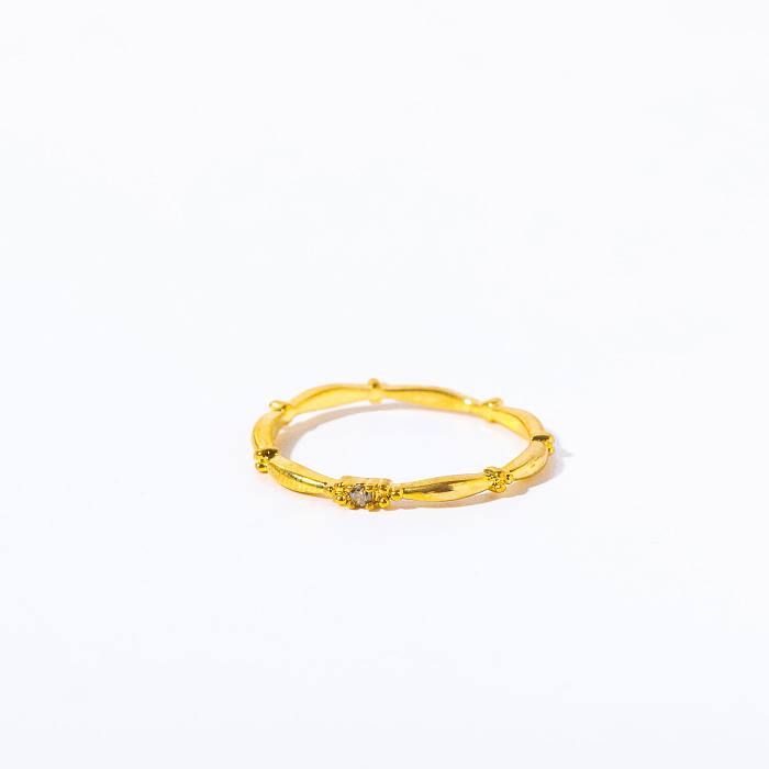 Simple Style Commute Round Copper Plating Inlay Birthstone Zircon 18K Gold Plated Rings