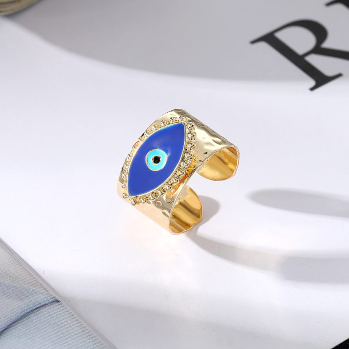 Retro Devil'S Eye Alloy Copper Enamel Plating Inlay Artificial Diamond Open Ring