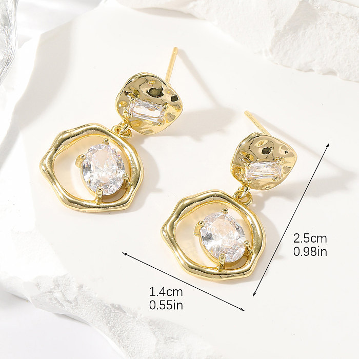 1 Paar Damen-Ohrringe mit unregelmäßiger Beschichtung, Kupfer-Zirkon-vergoldet