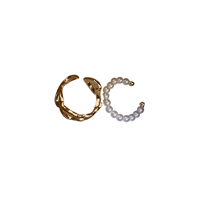 Anillo abierto de circón con incrustaciones de perlas de cobre, nudo de lazo de flor en forma de corazón a la moda, 1 pieza