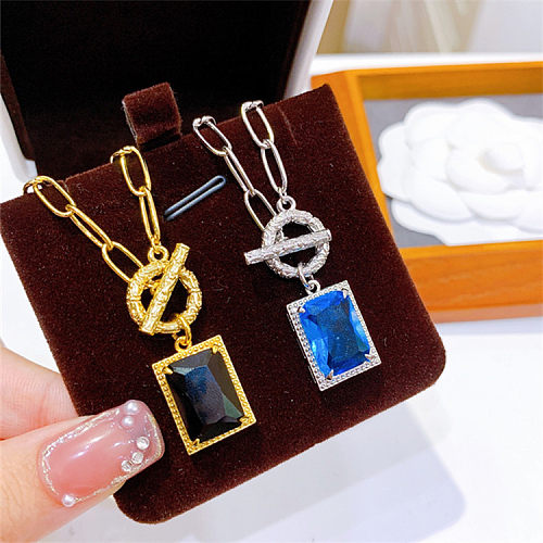 Simple Style Commute Square Copper Inlay Zircon Gold Plated Pendant Necklace