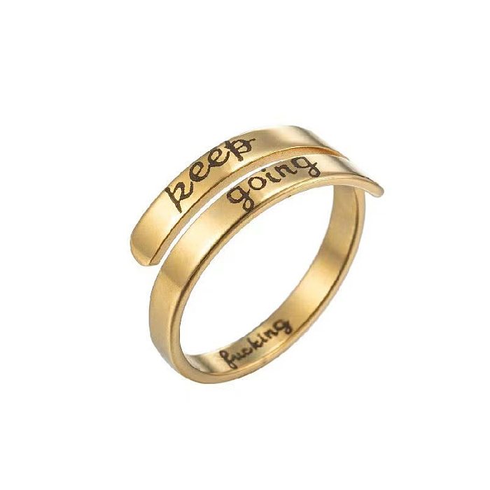 Schlichter Stil, offener Ring mit Pendel-Buchstabe, polierter Edelstahl, vergoldet