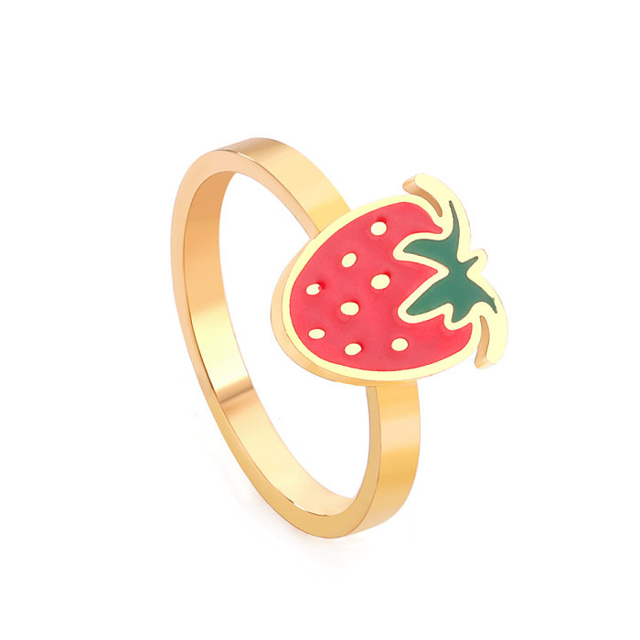 Süße Erdbeere, Edelstahl-Beschichtung, Inlay, Zirkon, 14 Karat vergoldet, vergoldete Ringe, Armbänder, Ohrringe