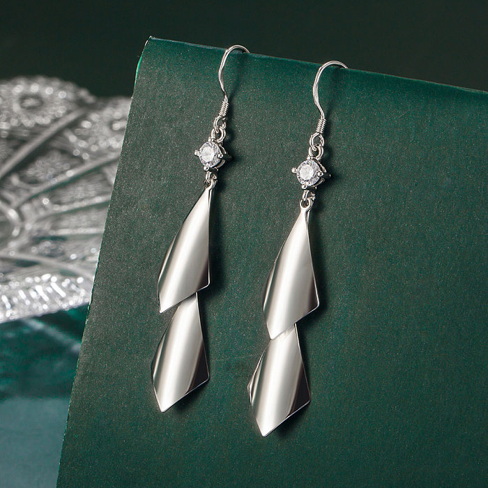 1 Pair IG Style Geometric Inlay Copper Zircon White Gold Plated Drop Earrings