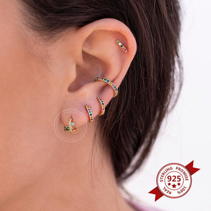European And American Entry Lux Sterling Silver Needle Micro Inlaid Irregular Color Zircon Earrings Fashion Sweet Romantic Earclip Earrings Women