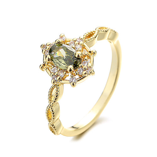 1 Piece Simple Style Round Copper Inlay Zircon Rings