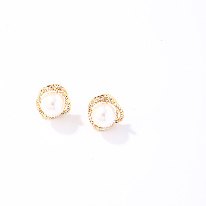 Boucles d'oreilles rondes géométriques en acier inoxydable, incrustation de cuivre, perle Zircon plaqué or, collier
