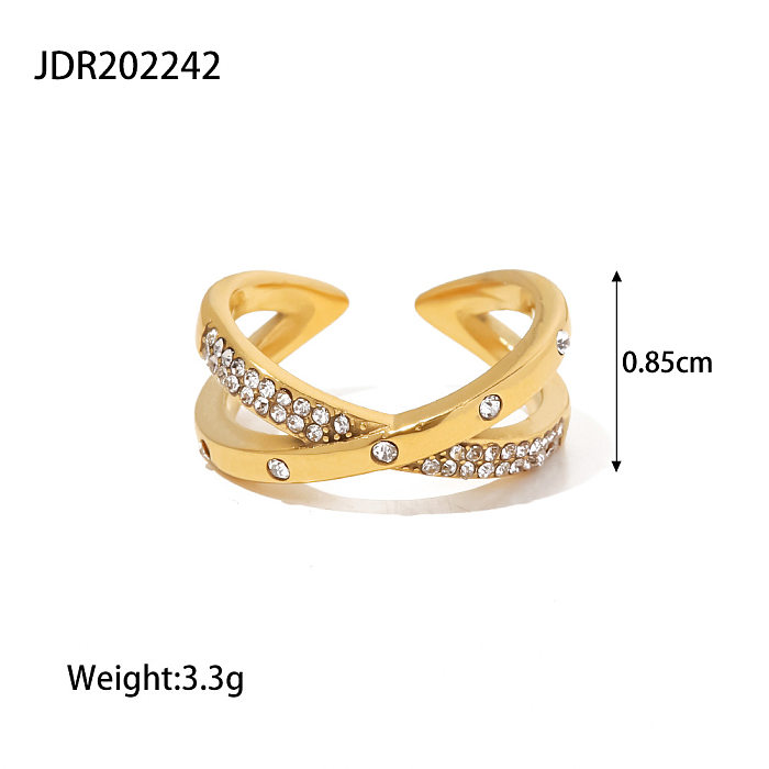 Fashion Solid Color Stainless Steel Plating Inlay Artificial Diamond Open Ring 1 Piece