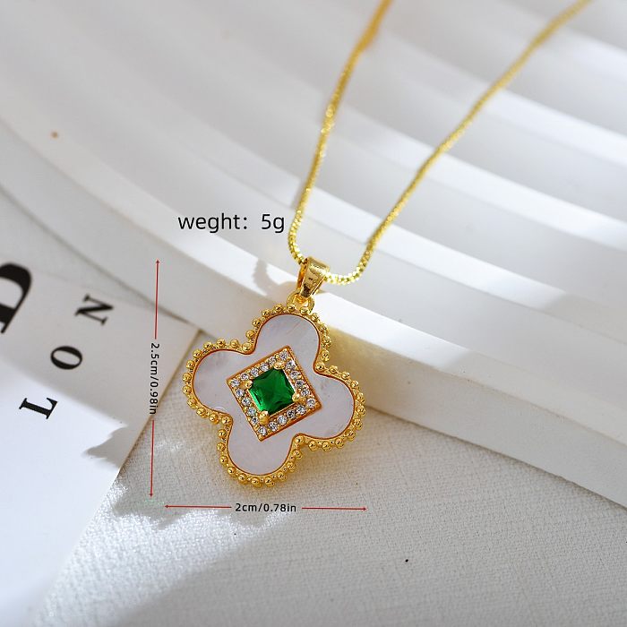 Simple Style Four Leaf Clover Copper Zircon Pendant Necklace In Bulk