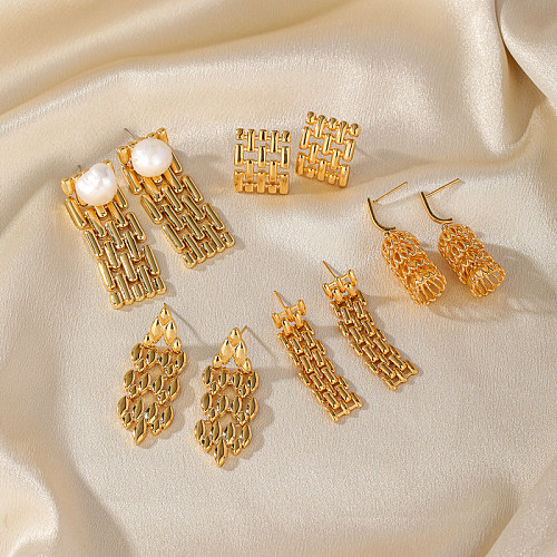 1 paire de boucles d'oreilles pendantes en cuivre plaqué or 18 carats, Style Vintage, luxueuse chaîne plaquée de perles d'eau douce