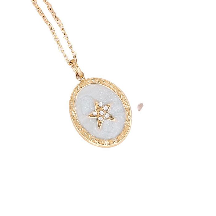 Fashion Geometric Oval Star Moon Copper Necklace Jewelry Plated 18K Gold