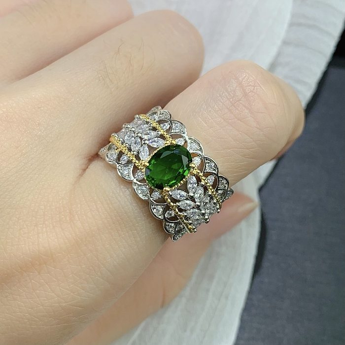 Vintage Style Oval Copper Inlay Zircon Rings
