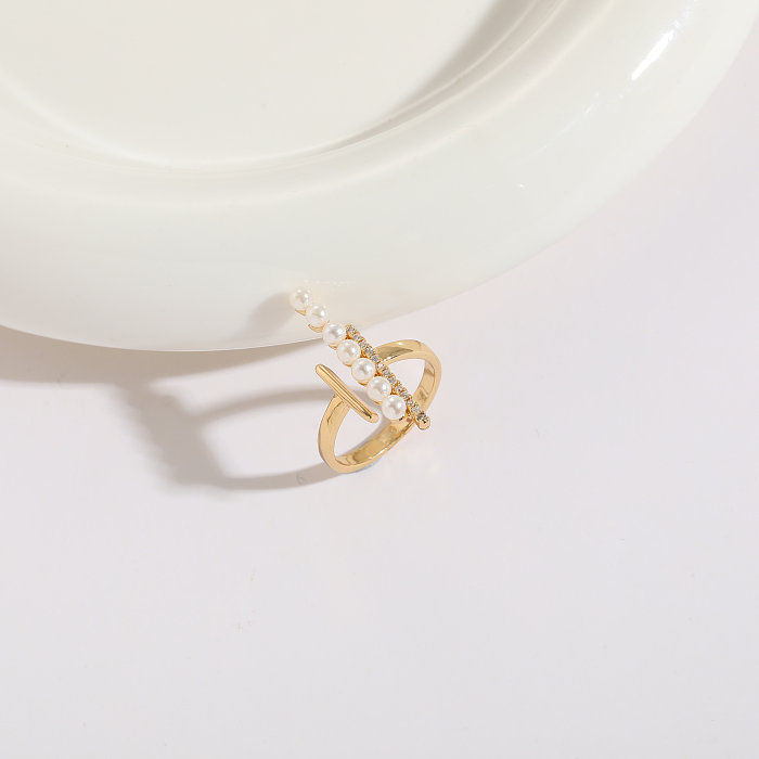 1 Piece Fashion Circle Eye Copper Inlay Artificial Pearls Zircon Open Ring