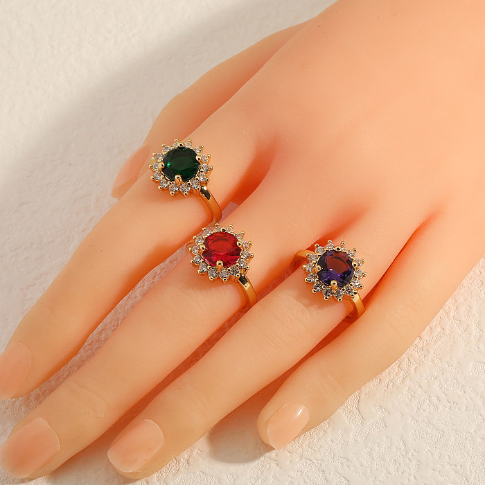 Fashion Flower Copper Rings Inlay Zircon Copper Rings