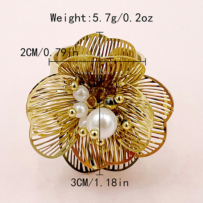 Classical Vintage Style Flower Stainless Steel Plating Gold Plated Open Rings