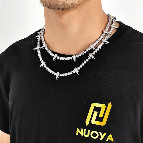1 Stück Hip-Hop-Halskette mit geometrischem Kupfer-Inlay und Zirkon