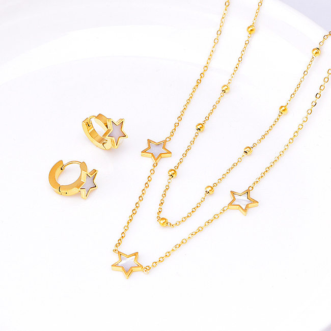 INS Style Simple Style Star Titanium Steel Plating Inlay Shell Earrings Necklace