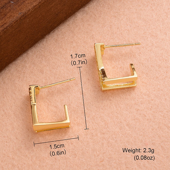 1 Pair IG Style Simple Style L Shape Cross Inlay Copper Zircon 14K Gold Plated Ear Studs