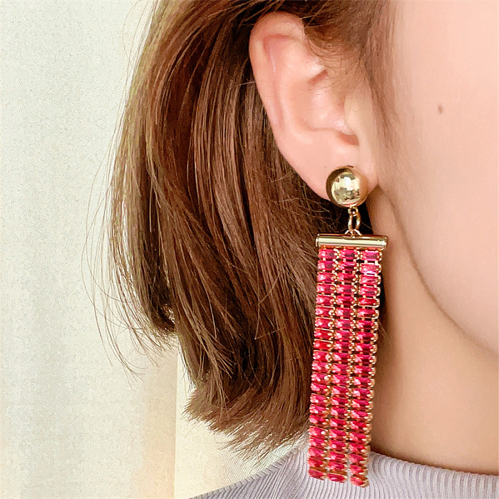 1 par de pendientes colgantes chapados en oro blanco con incrustaciones rectangulares redondas brillantes y brillantes