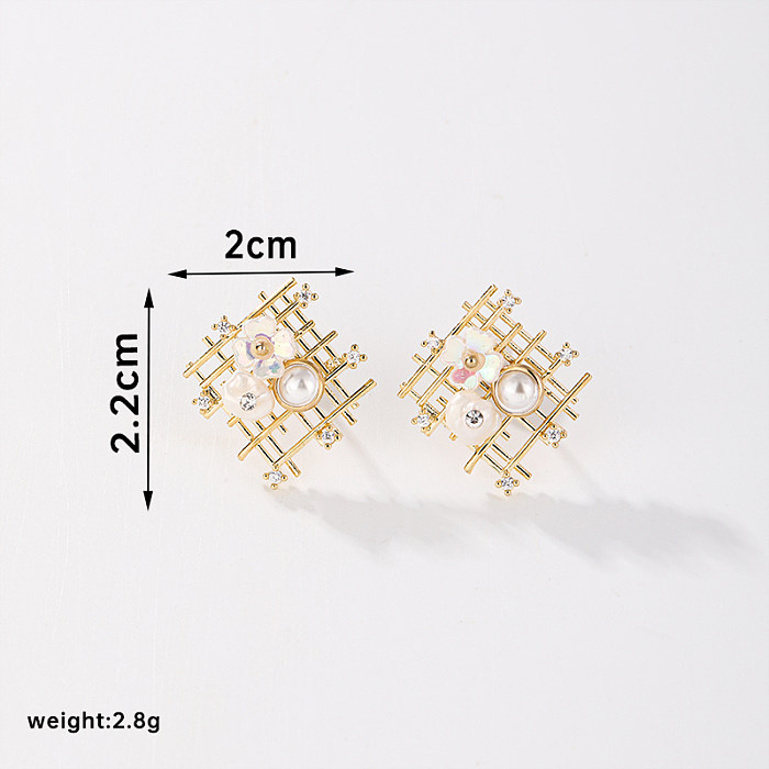 1 Pair Basic Flower Plating Inlay Copper Crystal Zircon 18K Gold Plated Ear Studs