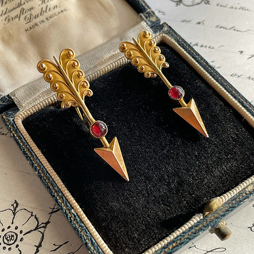 1 Pair Vintage Style Arrow Inlay Copper Zircon 18K Gold Plated Ear Studs