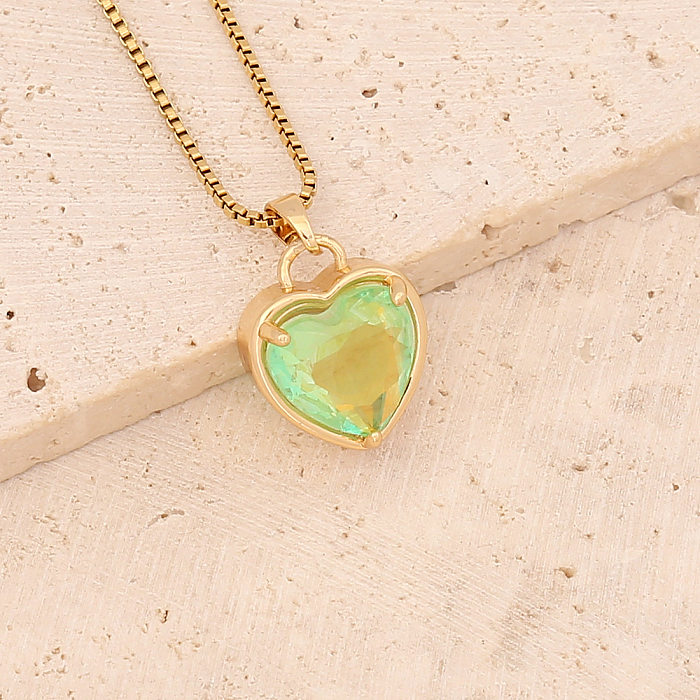 Fashion Heart Shape Stainless Steel Copper Inlay Glass Pendant Necklace