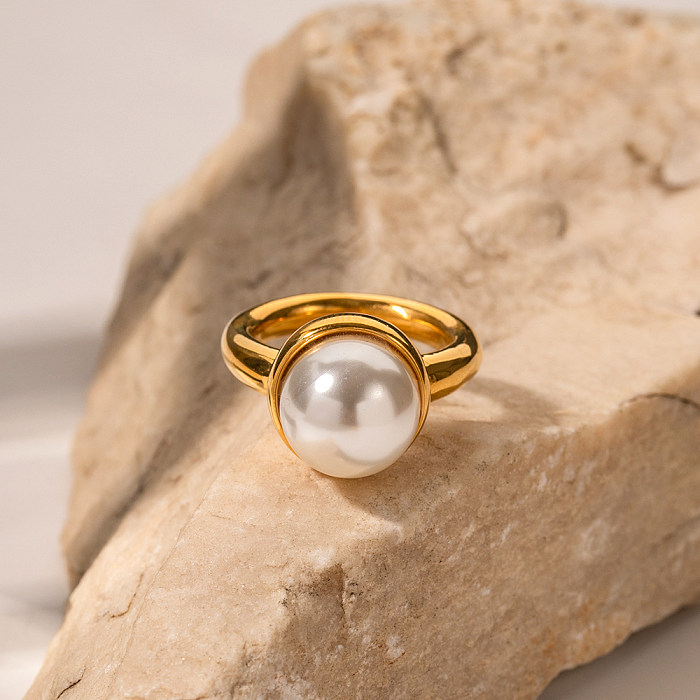 IG Style Pearl Stainless Steel Plating 18K Gold Plated Rings