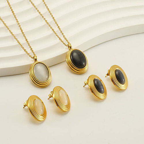 Elegant Oval Stainless Steel Plating Inlay Natural Stone 18K Gold Plated Earrings Necklace